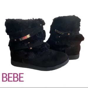 Bebe black faux fur Ankle boots